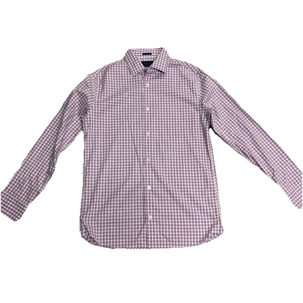 FAIRLANE Button Up Shirt Men’s Medium Purple Gingham Plaid Long Sleeve Non Iron